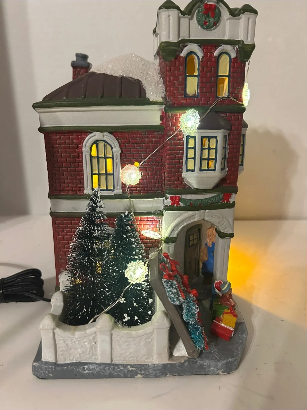 St. Nicholas Square Red and Green Lighted Christmas Shop Village Building